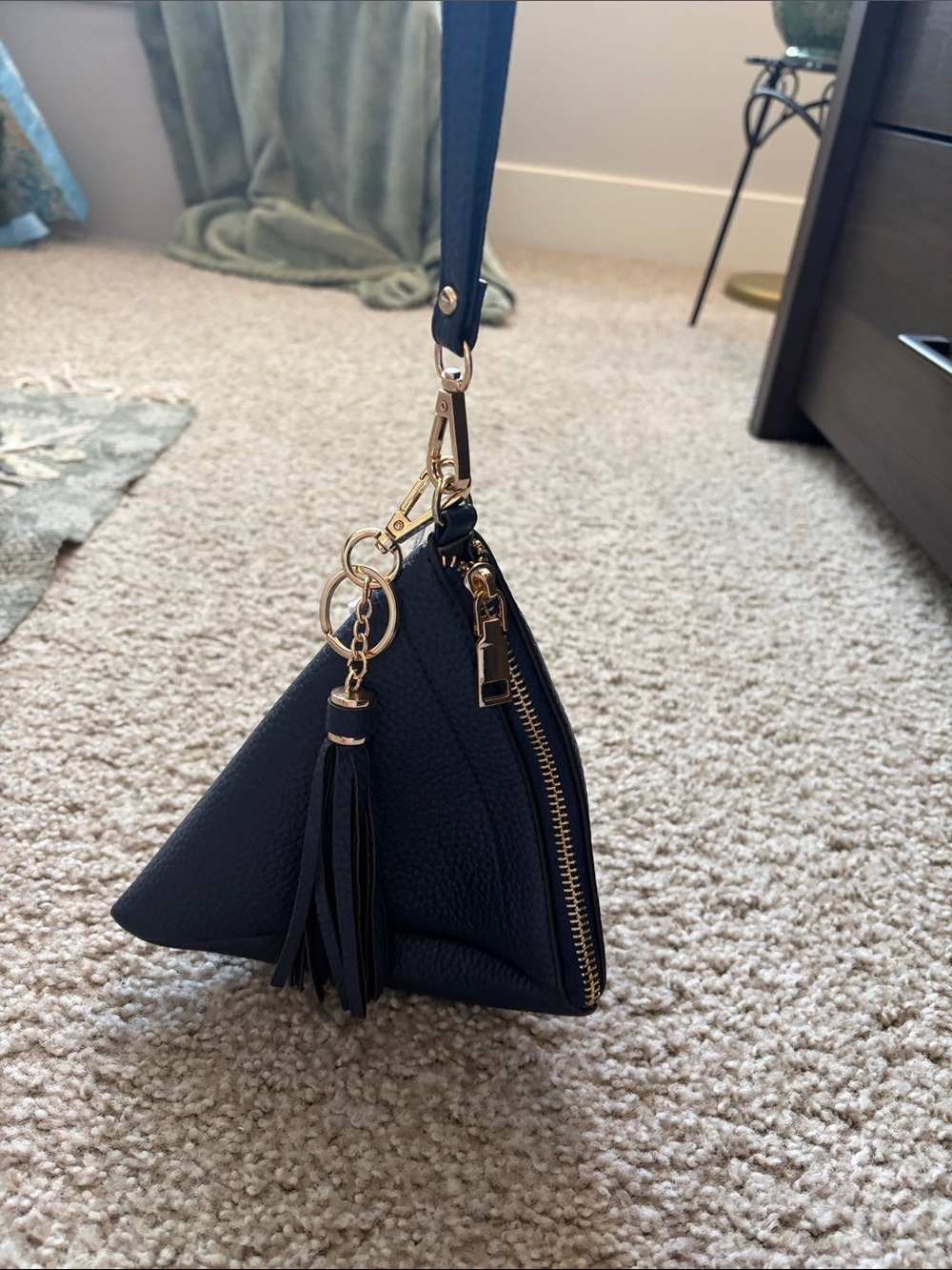 Blue Pyramid Tassel Wristlet Bag